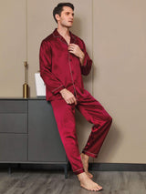 [Vin] SilkSilky-NO Long Sleeve Lapel Collar Pyjamas for menn 006