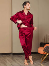 [Vin] SilkSilky-NO Long Sleeve Lapel Collar Pyjamas for menn 008