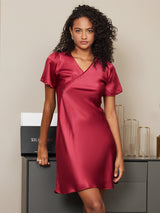 [Vin] SilkSilky-NO Short Sleeve V Neck Nattkjole 004