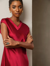 [Vin] SilkSilky-NO Cap Sleeve V Neck Kjole 003