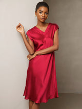 [Vin] SilkSilky-NO Cap Sleeve V Neck Kjole 004
