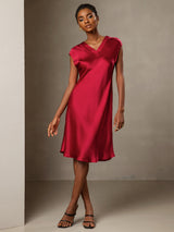 [Vin] SilkSilky-NO Cap Sleeve V Neck Kjole 005