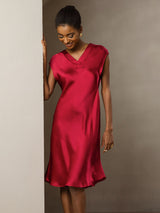 [Vin] SilkSilky-NO Cap Sleeve V Neck Kjole 007