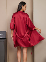 [Vin] SilkSilky-NO 3/4 Sleeve V Neck Pyjamas for Kvinner 002