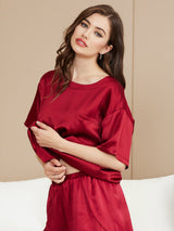 [Vin] SilkSilky-NO Short Sleeve Round Neck Pyjamas for Kvinner 003