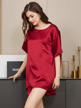 [Vin] SilkSilky-NO Short Sleeve Round Neck Pyjamas for Kvinner 004