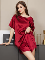 [Vin] SilkSilky-NO Short Sleeve Round Neck Pyjamas for Kvinner 005