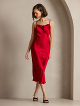 [Vin] SilkSilky-NO Spaghetti Strap Cowl Neck Kjole 007