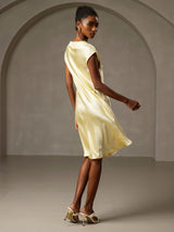 [Gul] SilkSilky-NO Cap Sleeve V Neck Kjole 002