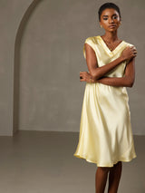 [Gul] SilkSilky-NO Cap Sleeve V Neck Kjole 004