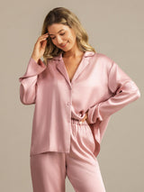 [Ferskenhud] SilkSilky-NO 19Momme Langermet Notchkrage Pyjamas for Kvinner 007