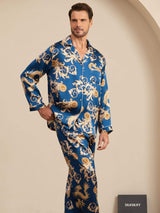 [Navy Drage] SilkSilky-NO Long Sleeve Lapel Collar Pyjamas for menn 003