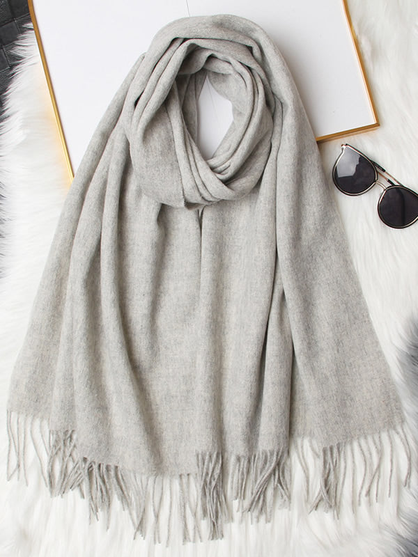 [Lysegrå] SilkSilky-NO Ull Scarf 005