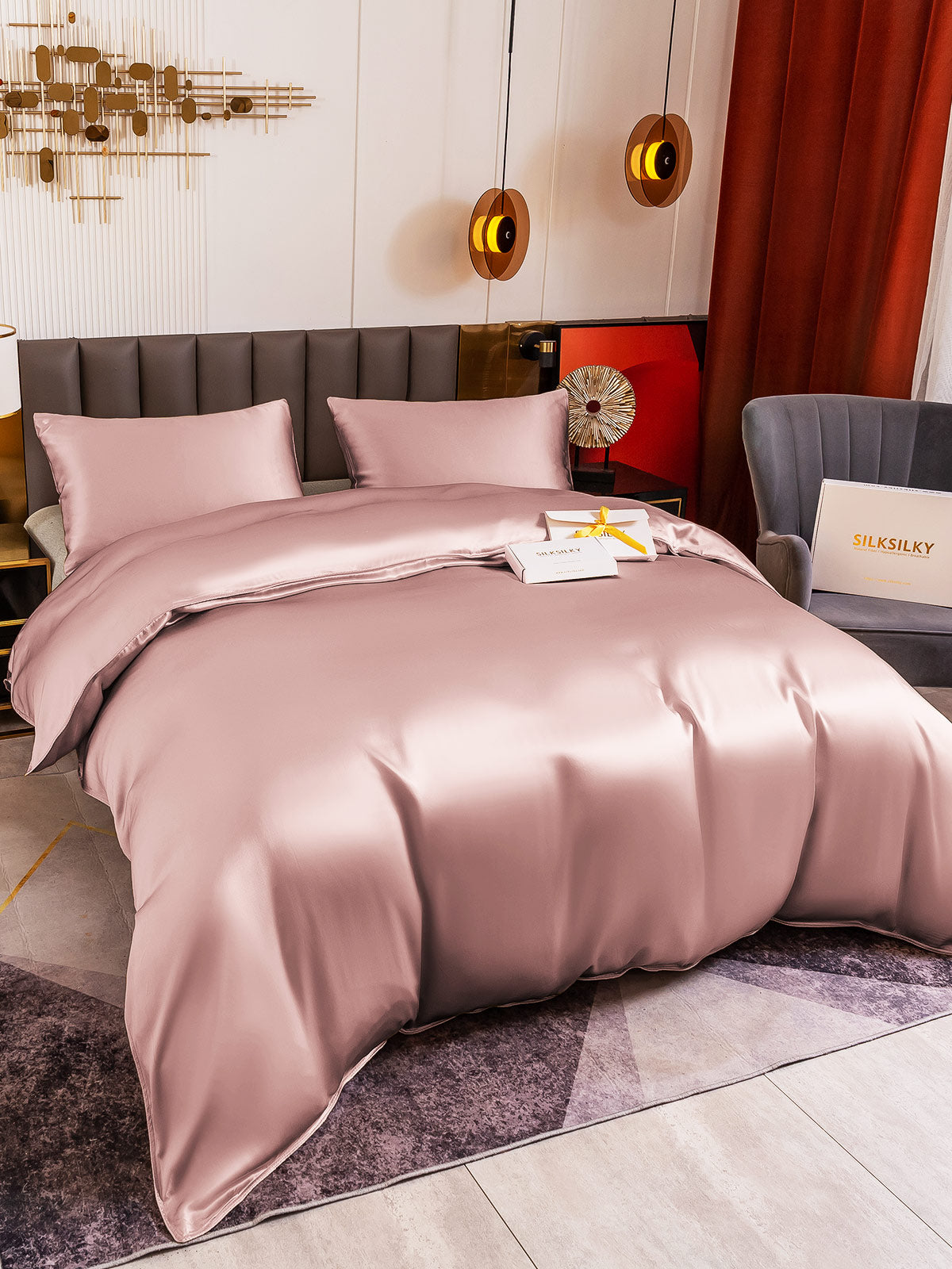 [Blek Mauve] SilkSilky-NO 19Momme Bedding Set 001