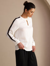 [Hvit] SilkSilky-NO Long Sleeve Keyhole Neck Damebluser 003