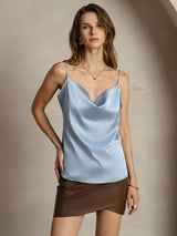 [Gråblå] SilkSilky-NO Spaghetti Strap Cowl Neck Camisole Topp 001