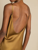 [Brun] SilkSilky-NO Spaghetti Strap U-hals Kjole 005