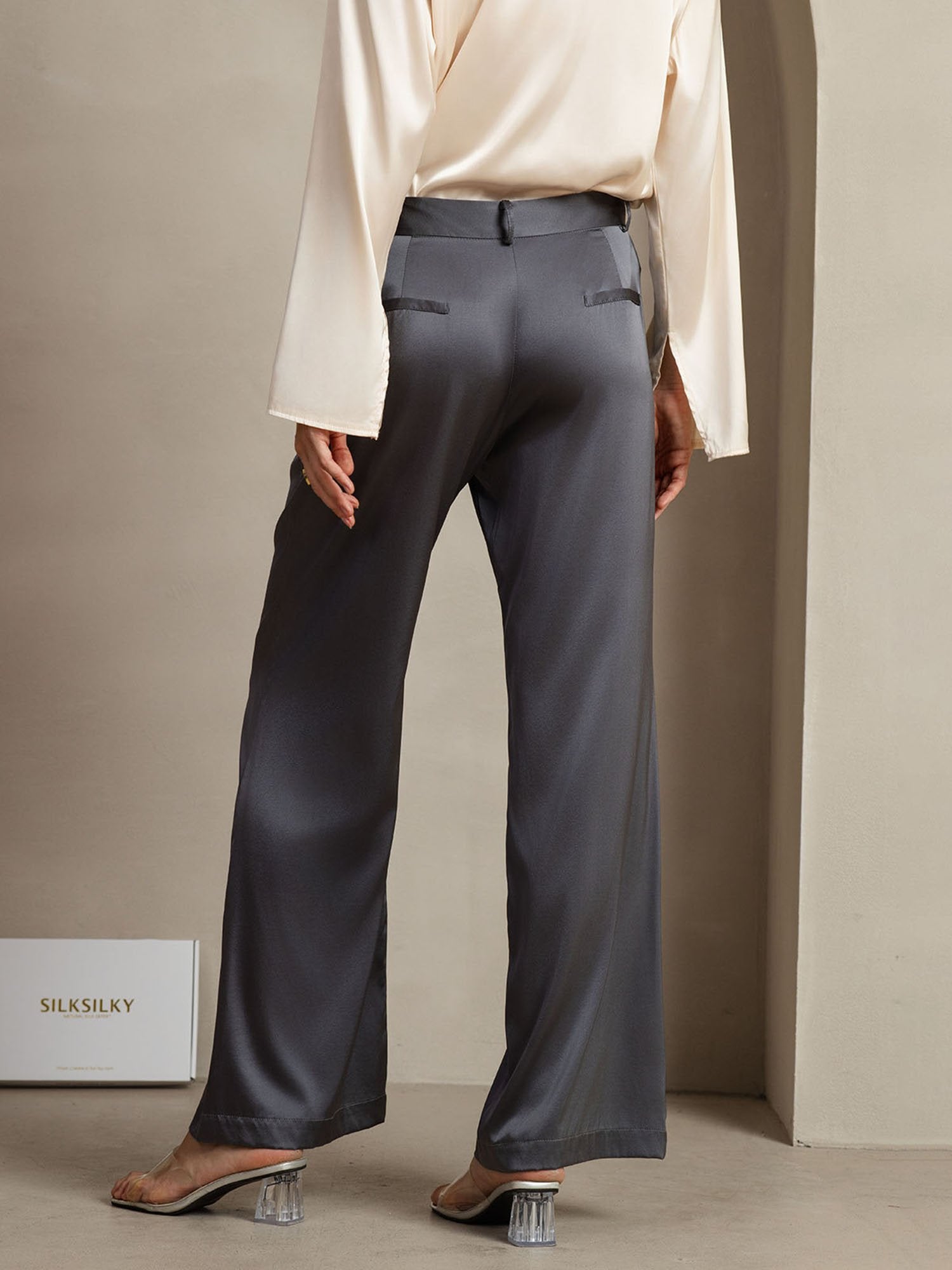 [Mørkegrå] SilkSilky-NO 19Momme Silke Womens Pants 002