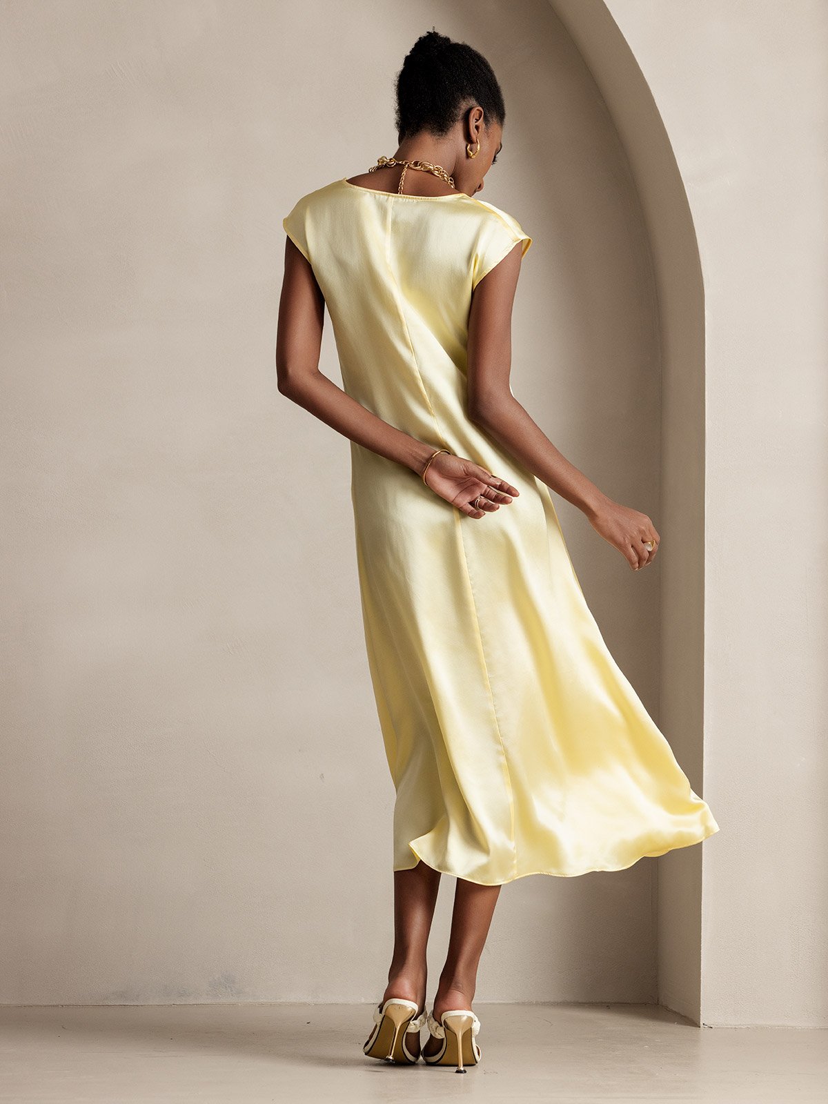 [Lys Gul] SilkSilky-NO 19Momme Silke Dress 002