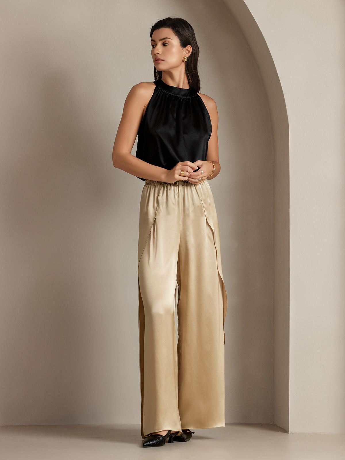 [Champagne] SilkSilky-NO 19Momme Silke Split Damebukser 012
