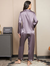 [Lilla Grå] SilkSilky-NO Long Sleeve Lapel Collar Pyjamas for Kvinner 002