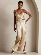 [Champagne] SilkSilky-NO Spaghetti Strap V Neck Camisole Topp 003