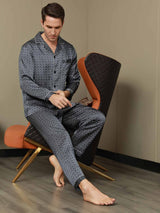 [Marine Ginkgo] SilkSilky-NO Long Sleeve Lapel Collar Pyjamas for menn 007