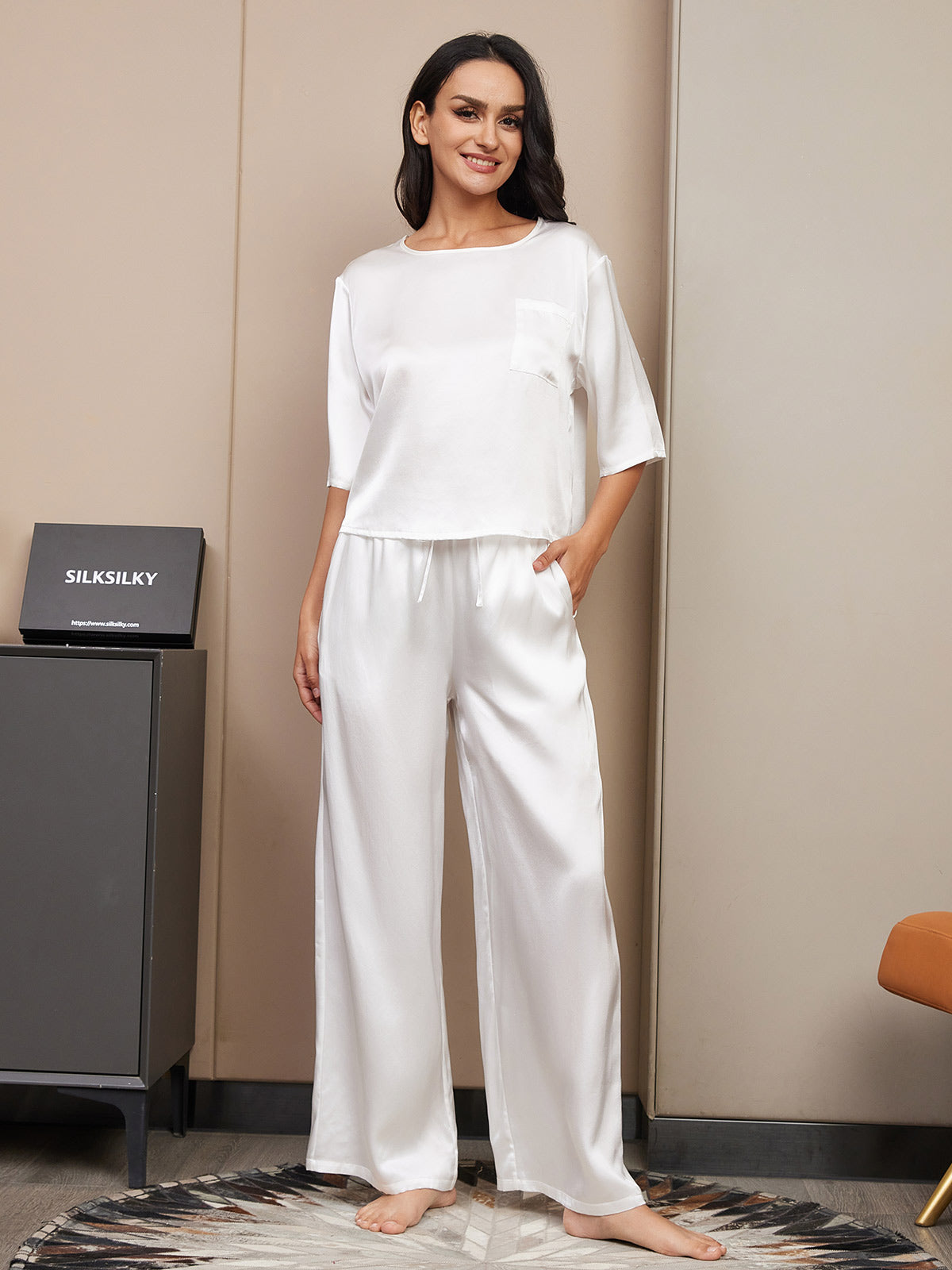 [Hvit] SilkSilky-NO Womens Pajamas 001