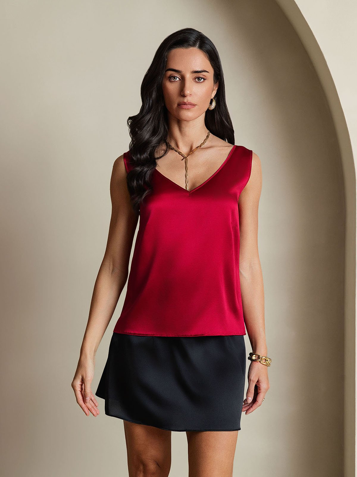 [Vin] SilkSilky-NO 19Momme Silke V-Hals Camisole Topp 004