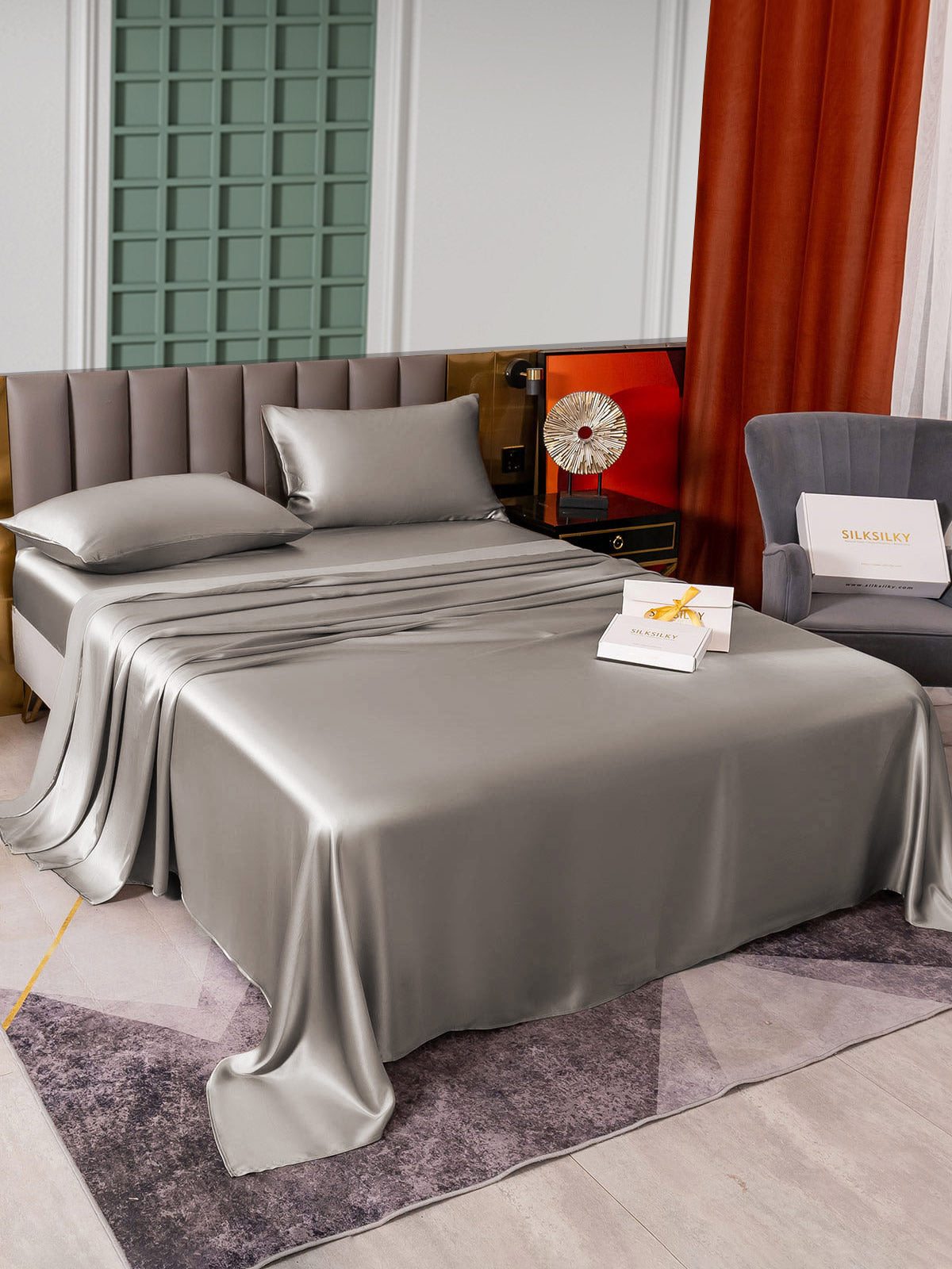 [Grå] SilkSilky-NO 25Momme Bedding Set 005