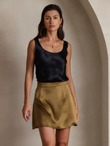 [Svart] SilkSilky-NO 19Momme Ermeløs Dyp Rund Halsutringning Camisole Topp 004