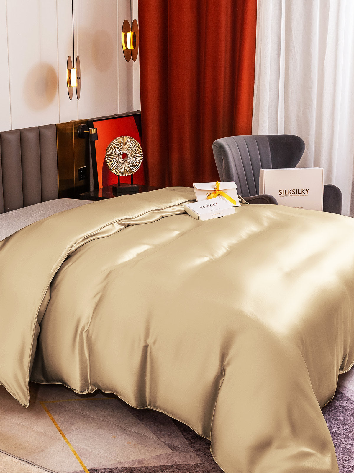 [Beige] SilkSilky-NO 19Momme Duvet Cover 004