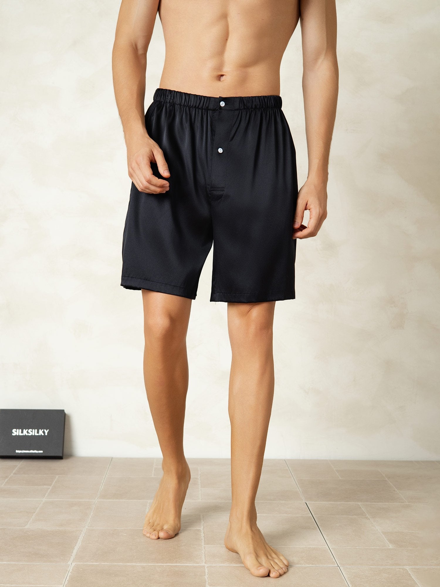 [Svart] SilkSilky-NO Men's Sleep Shorts 001