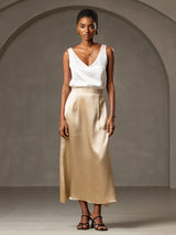 [Hvit] SilkSilky-NO Sleeveless V Neck Camisole Topp 001