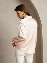[Lyserosa] SilkSilky-NO Long Sleeve Lapel Collar Skjorte for Kvinner 002