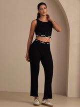 [Svart] SilkSilky-NO Sleeveless Crew Neck Women's Outfit Sets 005