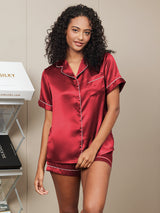 [Vin] SilkSilky-NO Short Sleeve Lapel Collar Pyjamas for Kvinner 003