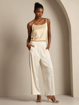 [Champagne] SilkSilky-NO 19Momme Spaghetti Stropp Dyp Rund Halsutringning Camisole Topp 008