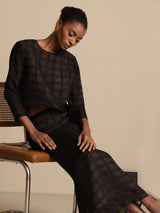 [Svart] SilkSilky-NO Ren Silke Langermet Rund Hals Women''s Outfit Sets 008