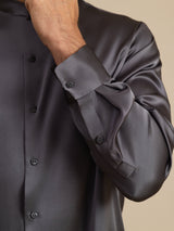 [Mørkegrå] SilkSilky-NO Long Sleeve Stand Collar Skjorte for Menn 007