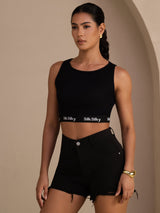 [Svart] SilkSilky-NO Sleeveless Crew Neck Camisole Topp 006