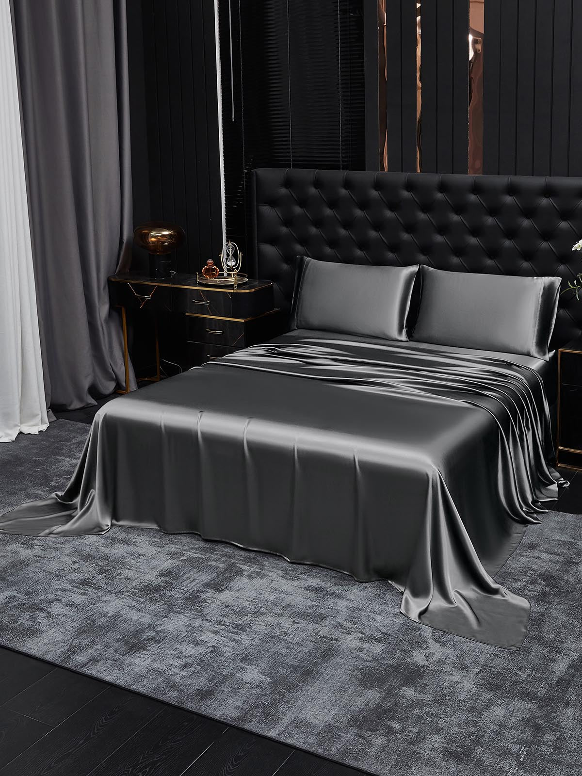 [Mørkegrå] SilkSilky-NO 19Momme Bedding Set 001