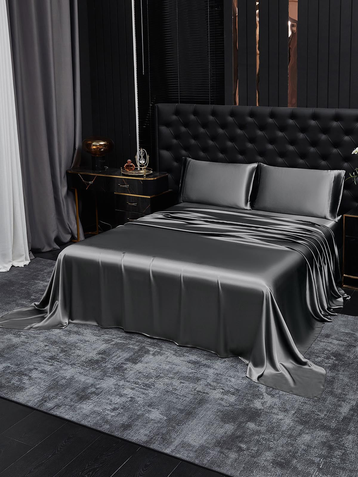 [Mørkegrå] SilkSilky-NO 19Momme Pure Silk Bedding Set 001