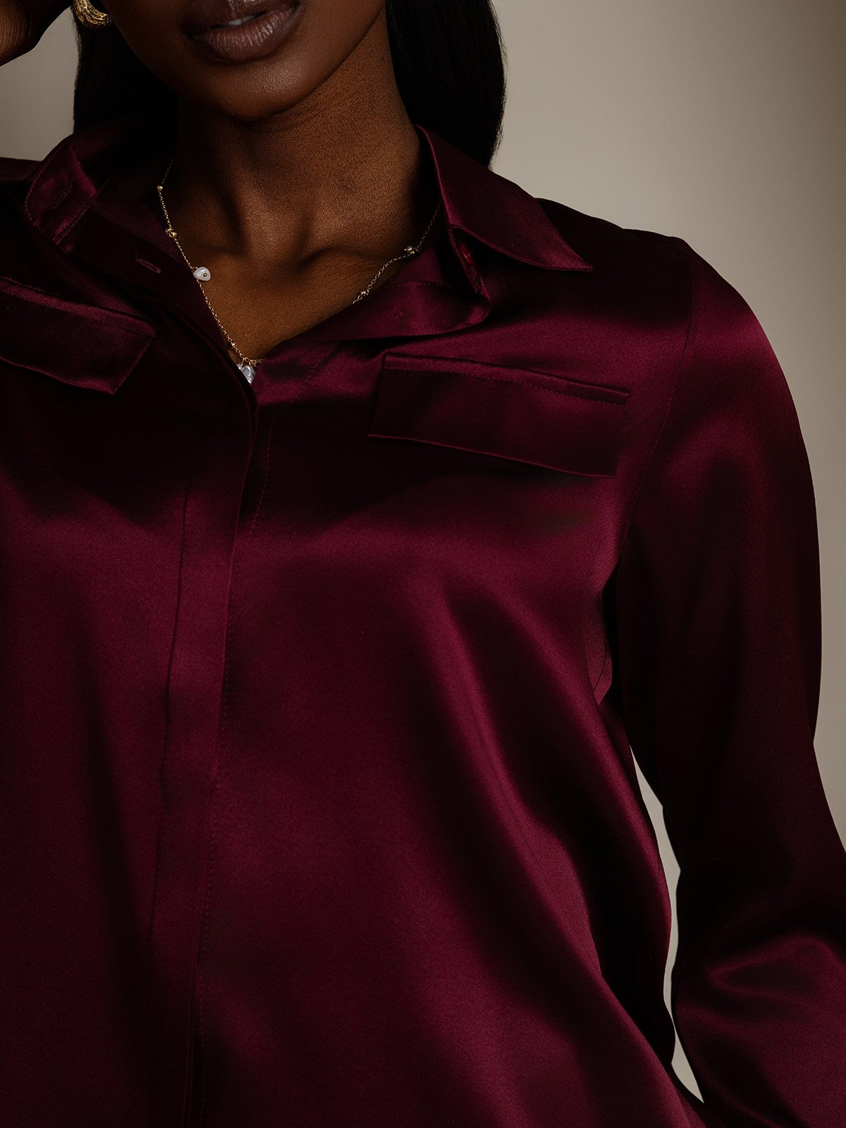 SilkSilky-NO 19Momme Silke Womens Shirt Mørkerød 008