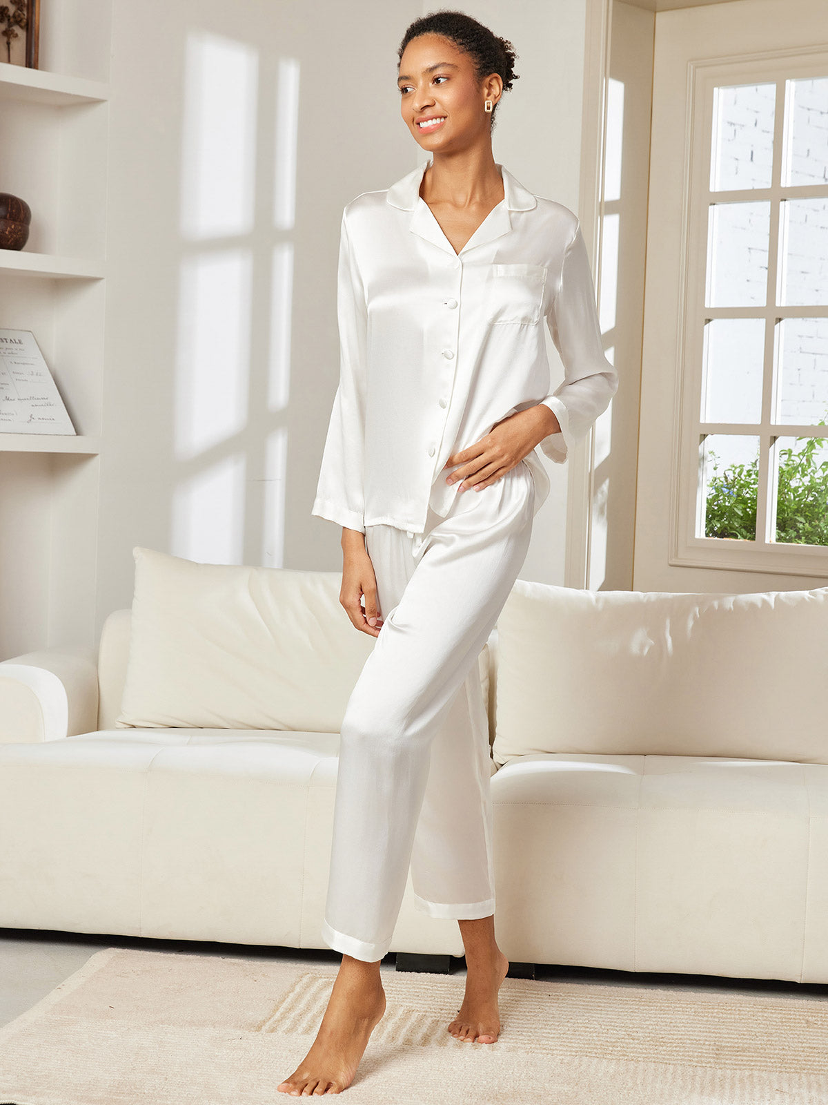 [Hvit] SilkSilky-NO Womens Pajamas 004,