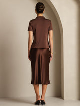 [Kaffe] SilkSilky-NO 100% Silk Jersey Short Sleeve Falsk Krage T-skjorte for Kvinner 007