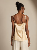 [Champagne] SilkSilky-NO 19Momme Spaghetti Stropp Dyp Rund Halsutringning Camisole Topp 002