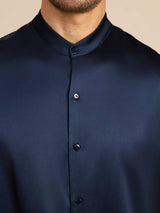 [Mørke blå] SilkSilky-NO Long Sleeve Stand Collar Skjorte for Menn 007
