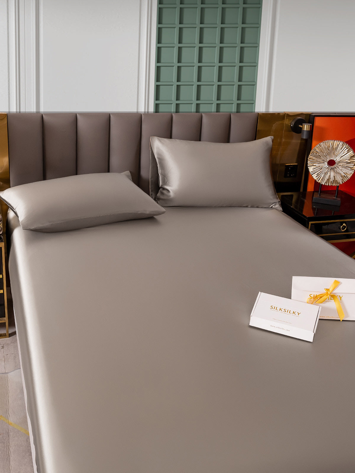 [Grå] SilkSilky-NO 25Momme Bedding Set 005