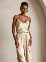 [Champagne] SilkSilky-NO Spaghetti Strap V Neck Camisole Topp 001